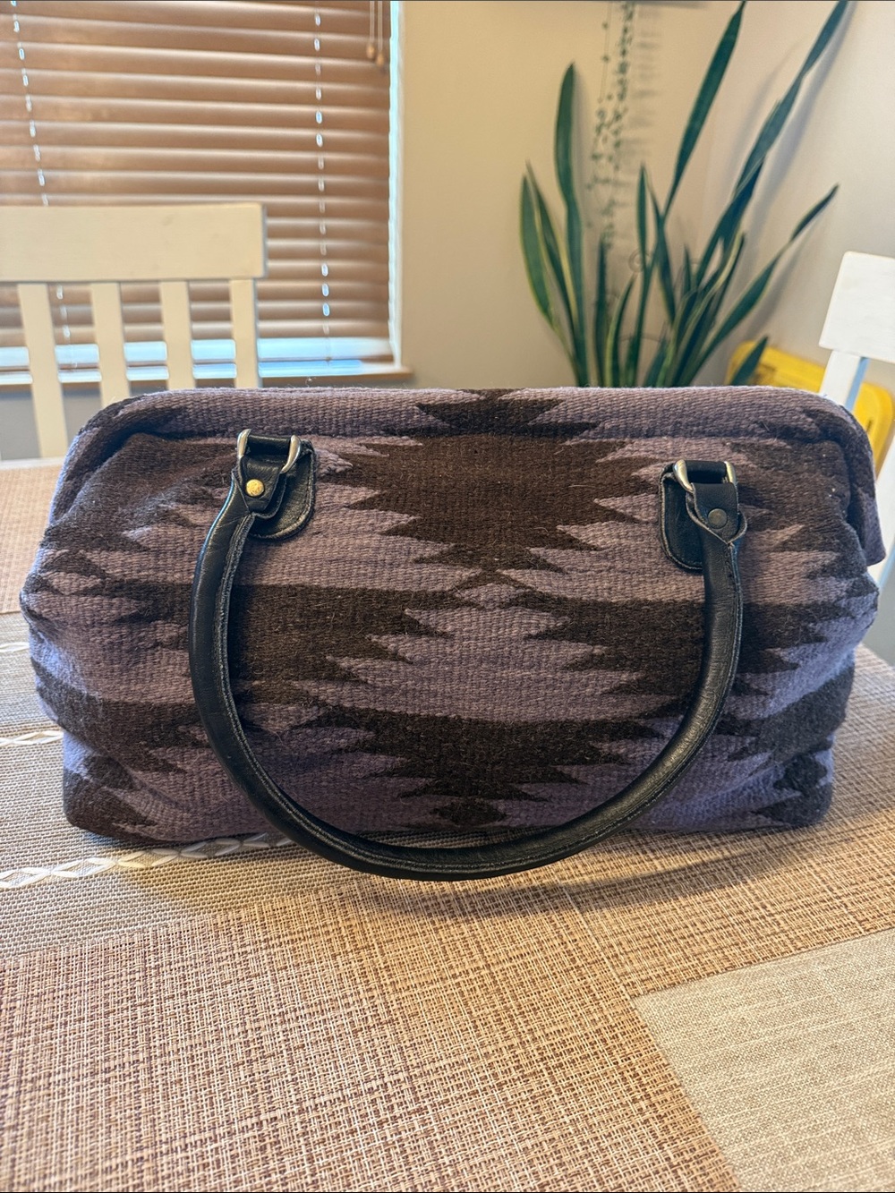 Aztec-Patterned Tote Bag in Dark Gray and Black
